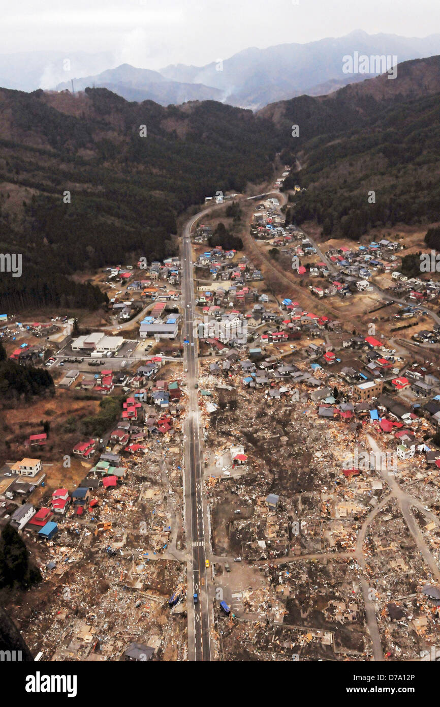 Luftbild-Schäden nach Erdbeben-Tsunami Stockfoto