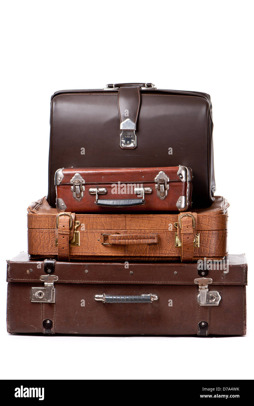 Alte Koffer isoliert auf weißem Hintergrund Stockfoto
