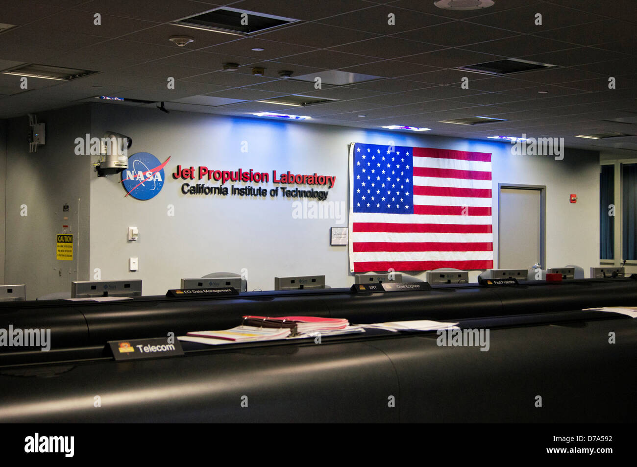 USA Kalifornien Los Angeles Pasadena Jet Propulsion Laboratory Raumschiff Kontrollraum Stockfoto