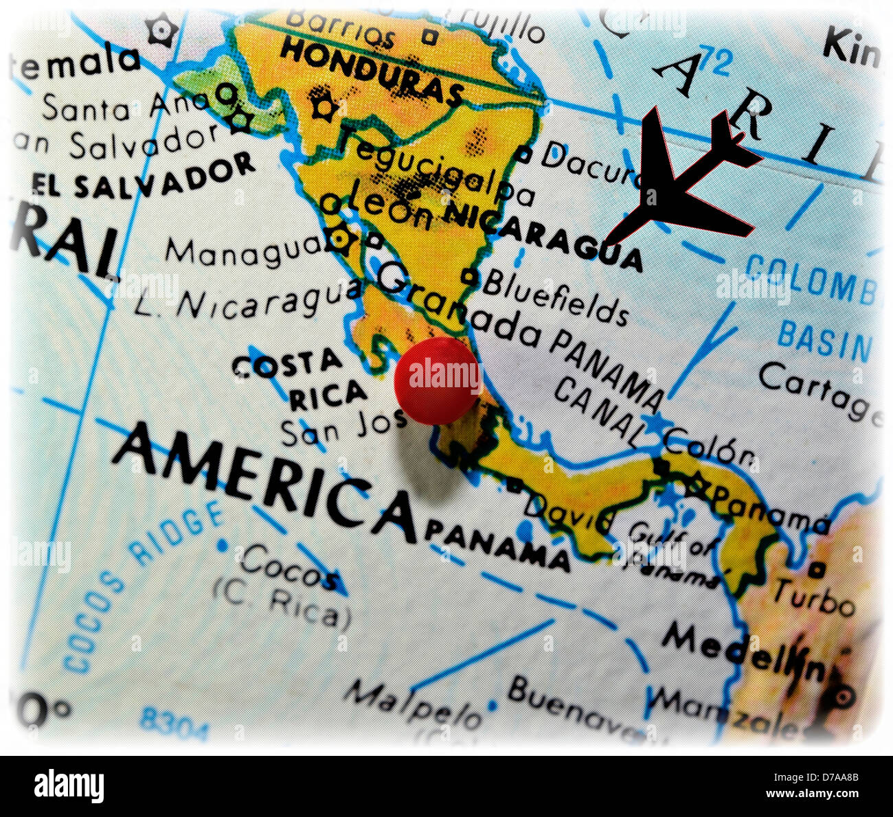 Konzept des Reisens zu teilen von Mittelamerika, Costa Rica Bereich wird hervorgehoben. Stockfoto