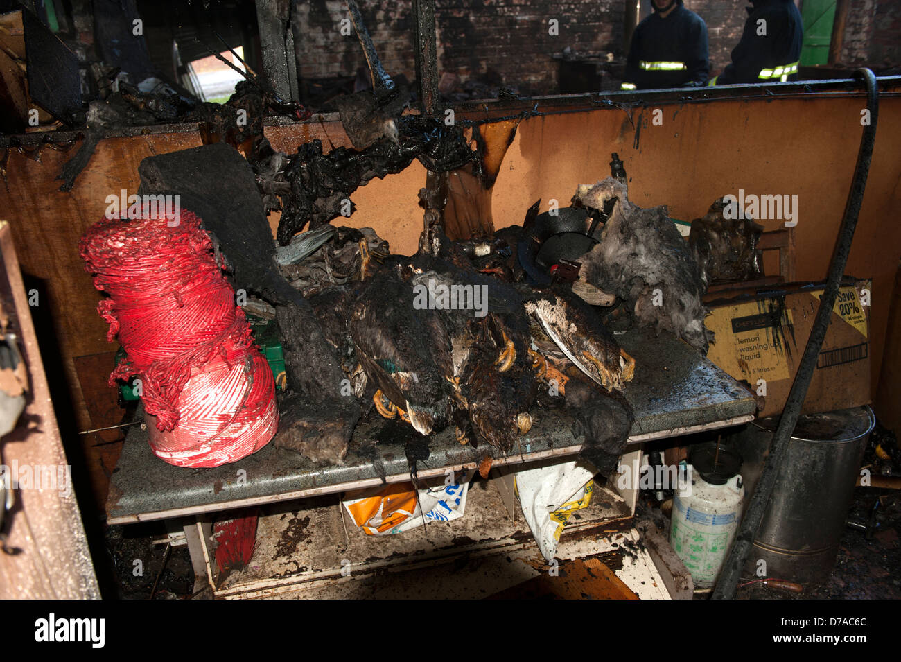Shop und Inhalt ausgebrannt Feuer Brandstiftung Einzelhandel Stockfoto
