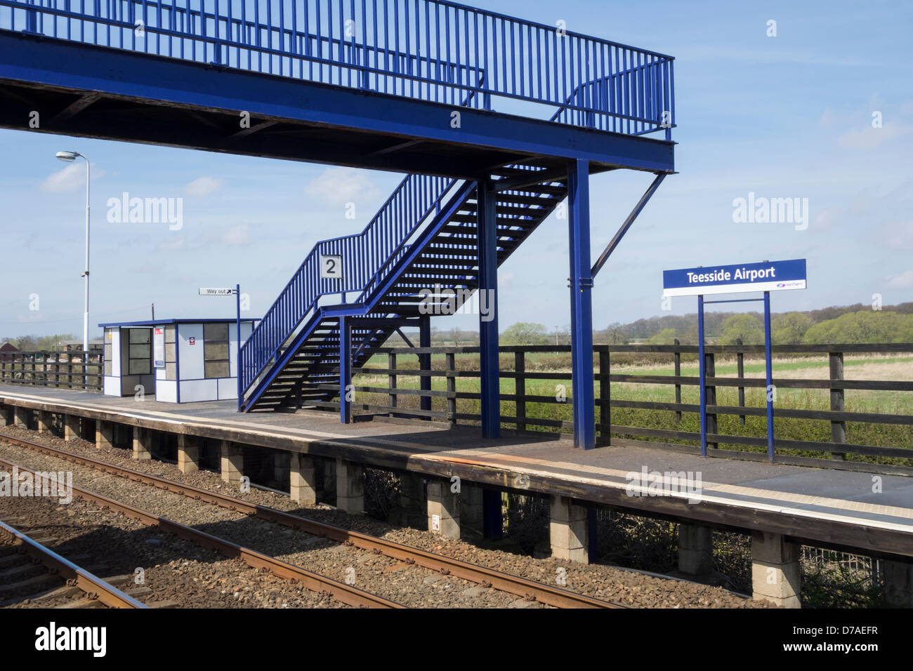 Teesside Flughafen-Bahnhof in der Nähe von Darlington, County Durham, Großbritannien Stockfoto