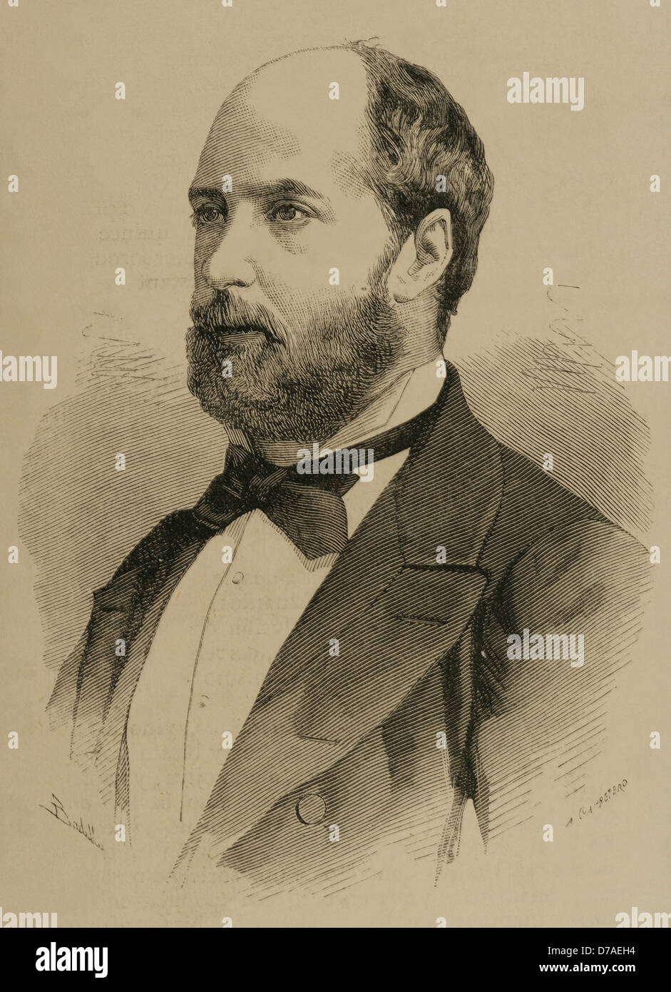 Vicente De La Hoz y Liniers (1831-1886). Katholischer Journalist und Schriftsteller. Porträt. Kupferstich von Carretero. Stockfoto