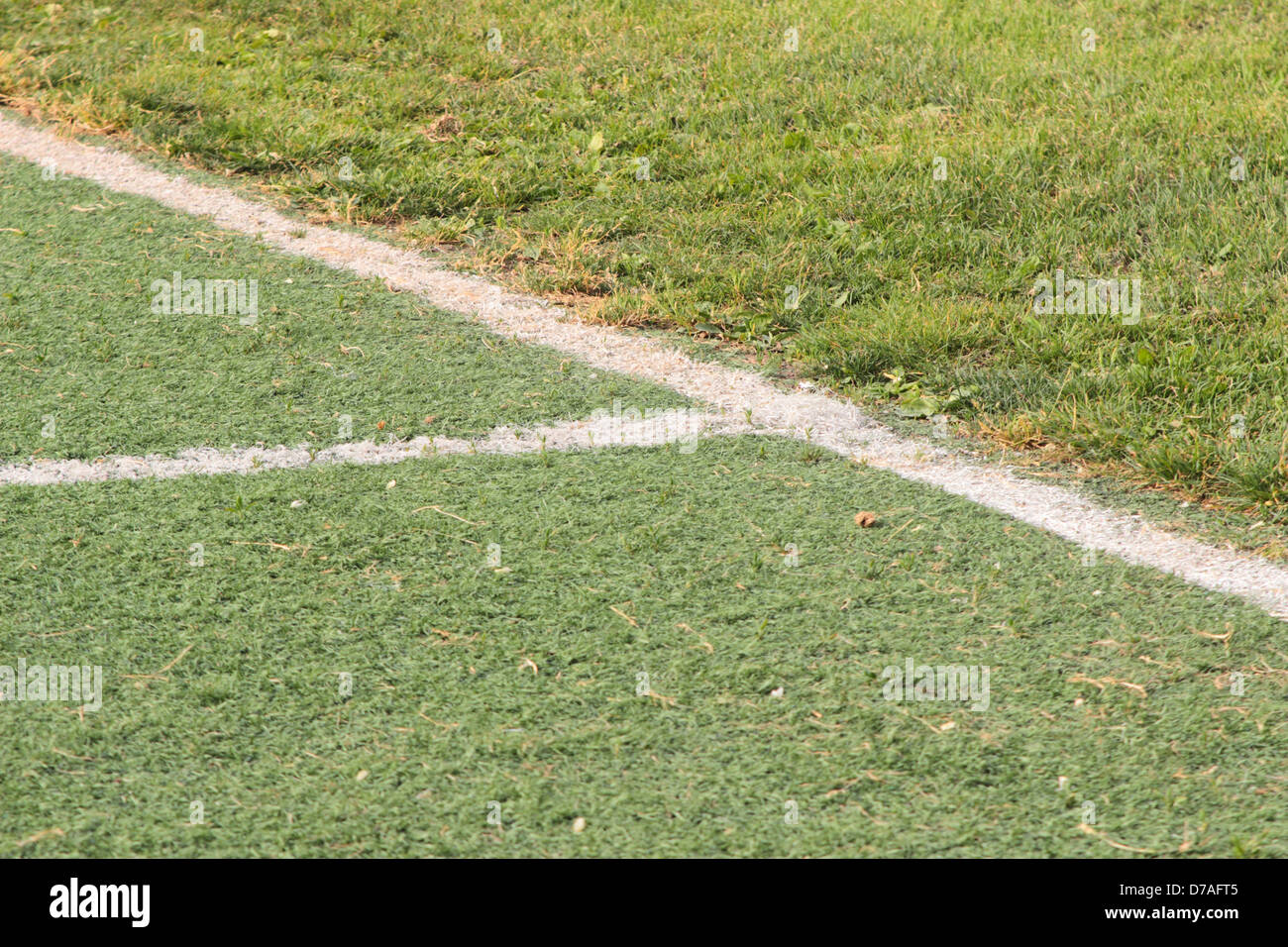 Kreuzung zwischen Rasen und Kunstrasen in einem 2 Rugby-Spielplätze Stockfoto