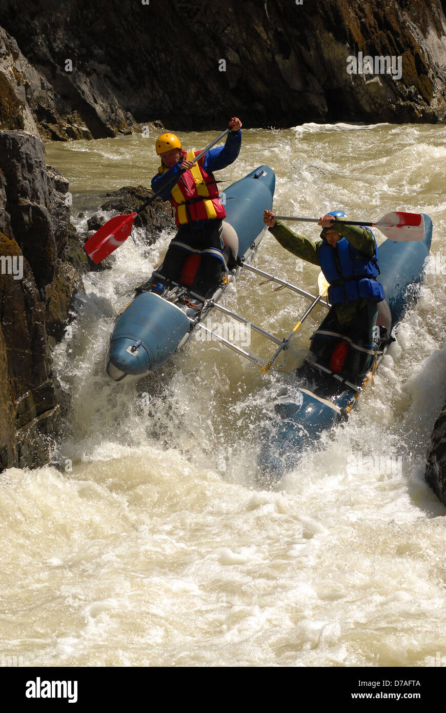 Frühling, rafting Wettbewerb auf dem Tschuja Fluss im Altai-Gebirge Russland Stockfoto