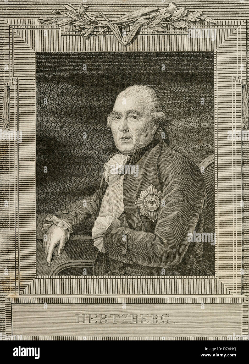 Ewald Friedrich von Hertzberg (1725-1795). Preußischer Politiker und Staatsmann. Gravur in die Universalgeschichte, 1885. Stockfoto