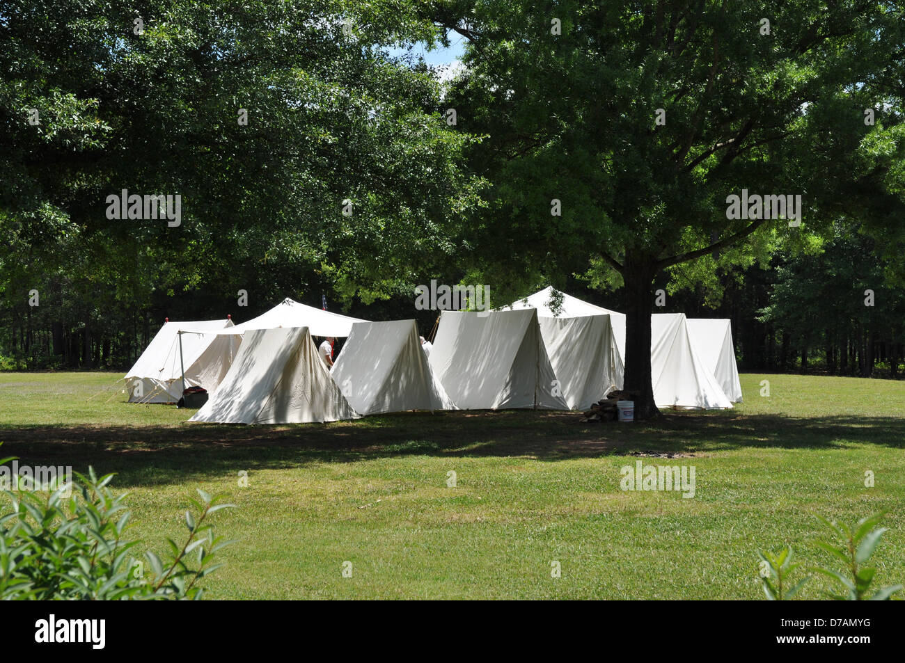 Ein Feldlager bei Reenactment der Schlacht von Cowpens. Stockfoto