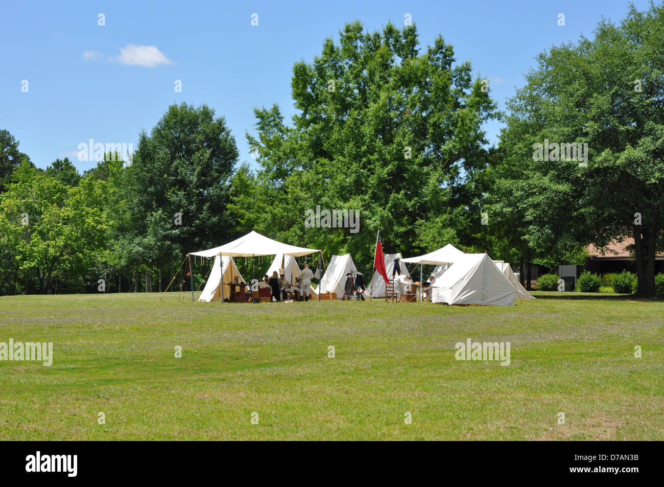 Ein Feldlager bei Reenactment der Schlacht von Cowpens. Stockfoto