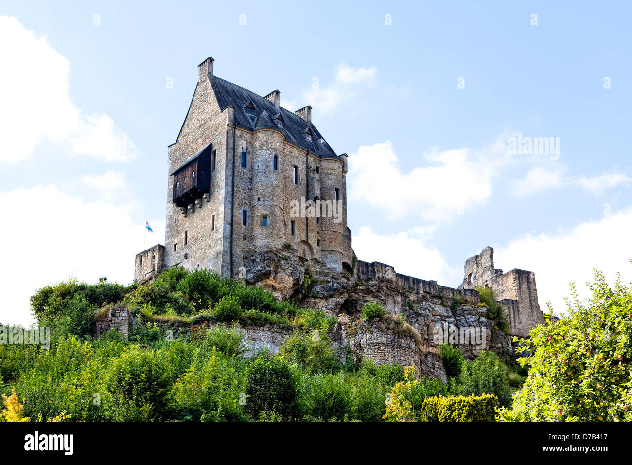 Burg Fels oder Handwerkkunst Schloss, Larochette, 11. Jahrhundert, dem Großherzogtum Luxemburg, Europa Stockfoto