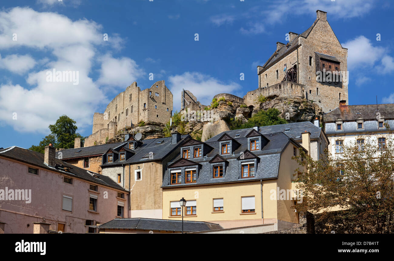 Burg Fels oder Handwerkkunst Schloss, Larochette, 11. Jahrhundert, dem Großherzogtum Luxemburg, Europa Stockfoto