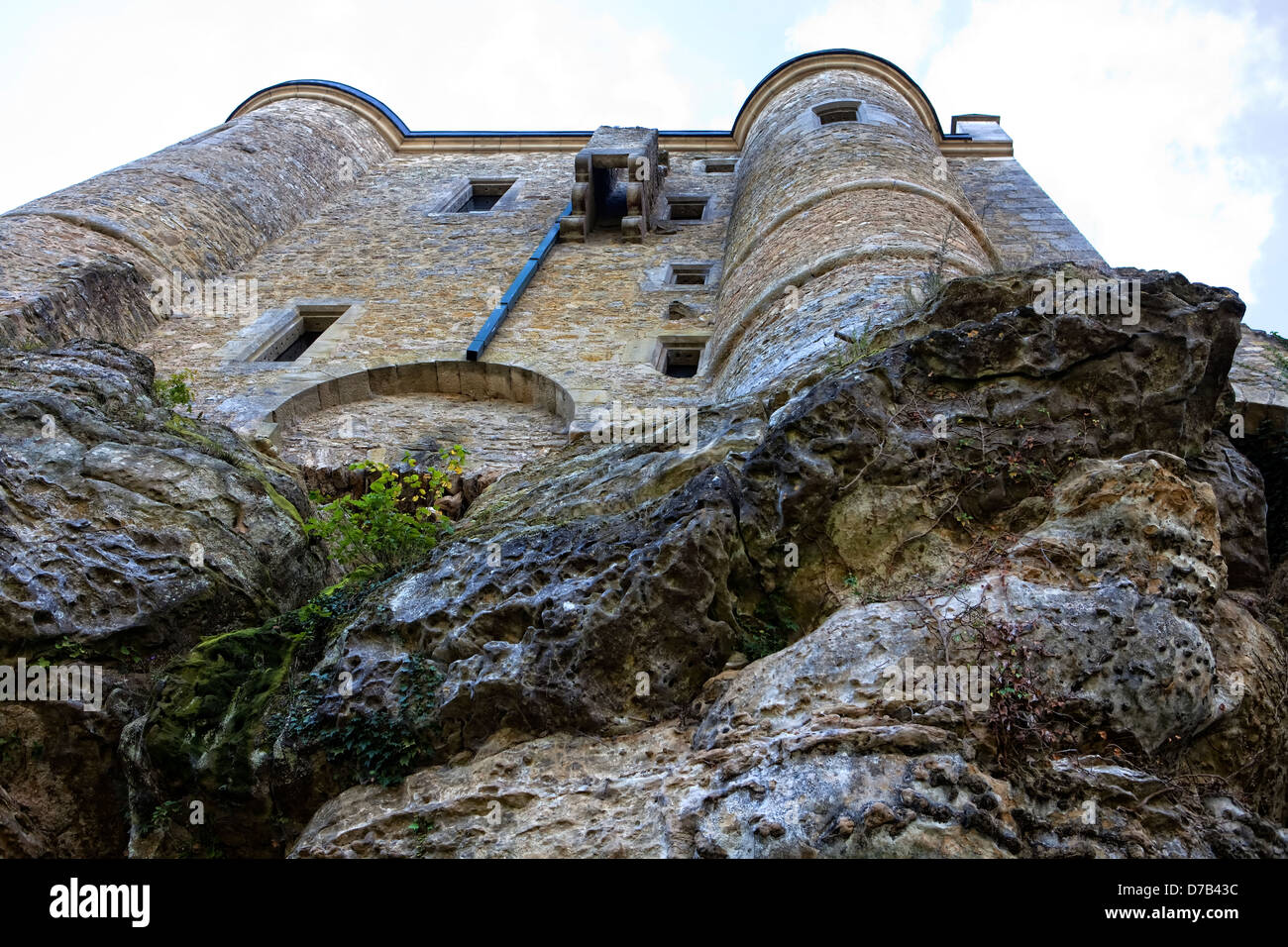 Burg Fels oder Handwerkkunst Schloss, Larochette, 11. Jahrhundert, dem Großherzogtum Luxemburg, Europa Stockfoto