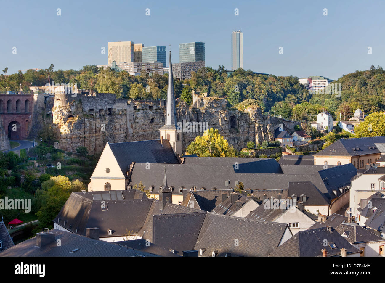 Blick auf die EU-Gebäude im Europäischen Viertel, Kirchberg-Plateau, Luxemburg-Stadt, Europa Stockfoto
