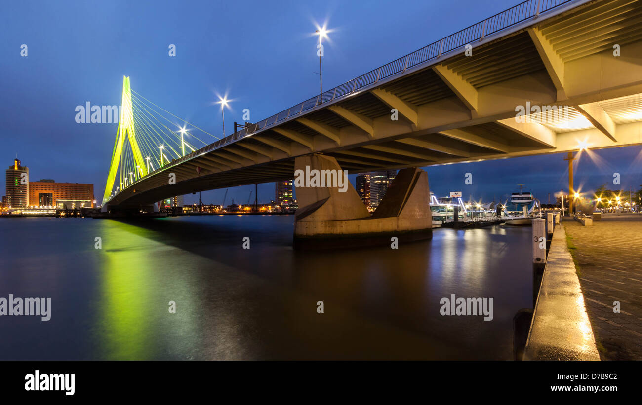 Erasmus-Brücke (Erasmusbrücke) Rotterdam bei Nacht Stockfoto