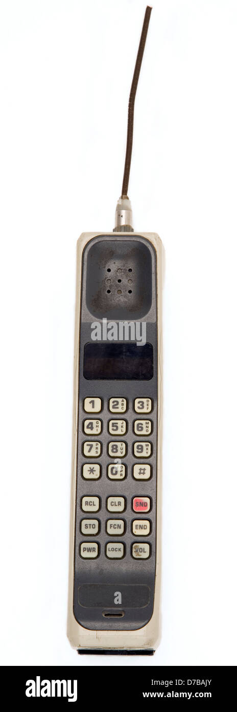 Anfang der 1990er Jahre Stil Handy. Eines der ersten Modelle, die je gemacht habe. Isoliert auf weißem Hintergrund. Stockfoto