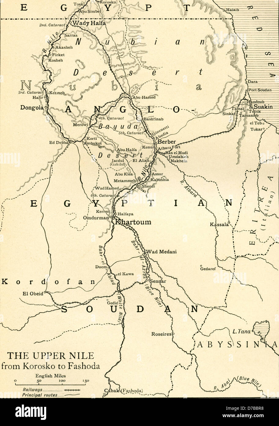 Karte von Anglo Ägyptischen Sudan zeigt den oberen Nil von Korosko zu sénégalais, zum Zeitpunkt des Krieges liegen. Stockfoto