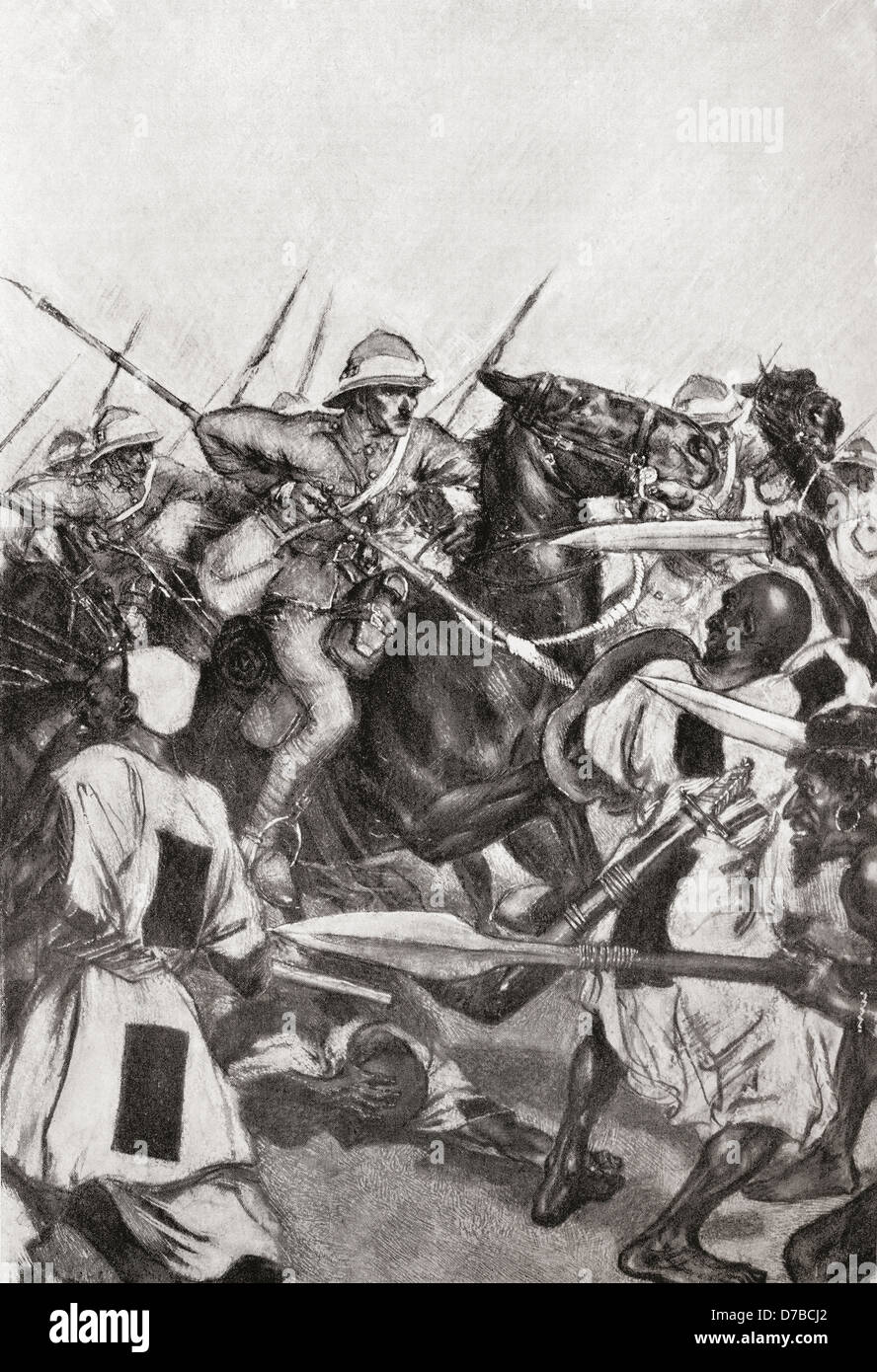 Die Ladung der 21. Lancers in Omdurman, Khartum, Sudan während des Madhi-Krieges im Jahr 1898. Stockfoto