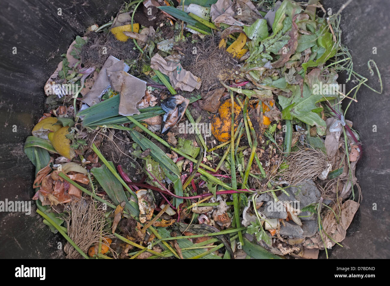 Draufsicht auf die Innenseite des einen Kompost Stockfoto