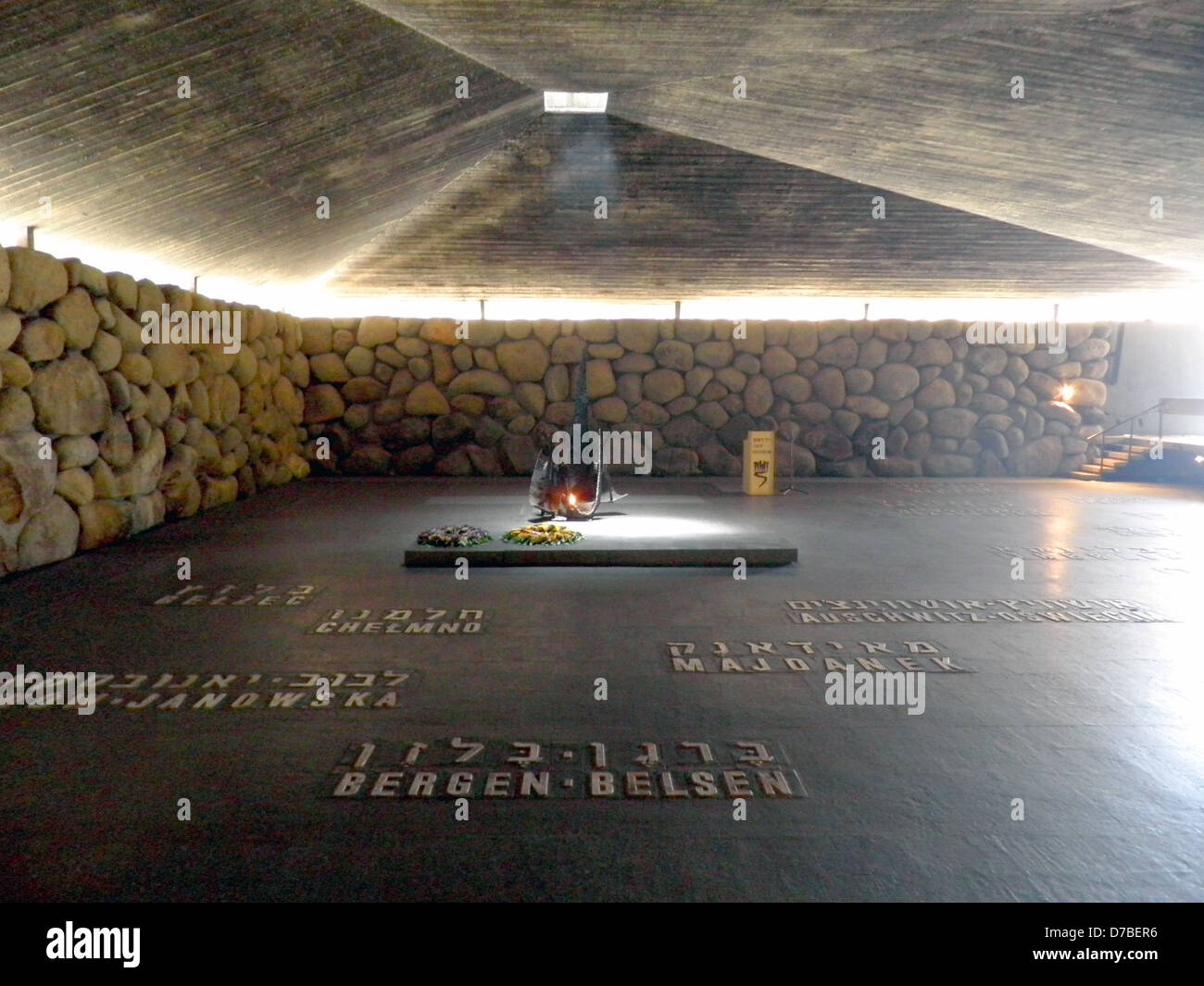 Ewige Flamme in der Halle der Erinnerung in Yad Vashem Holocaust History Museum in Jerusalem Stockfoto