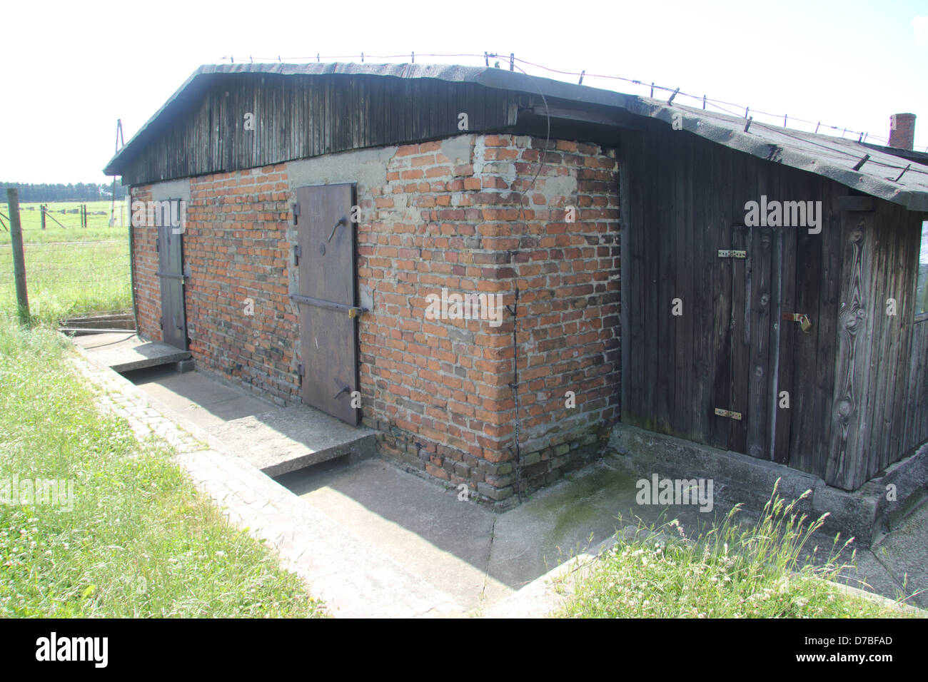 Die Rückseite der Baracke 41 von Majdanek Gaskammer Stockfoto