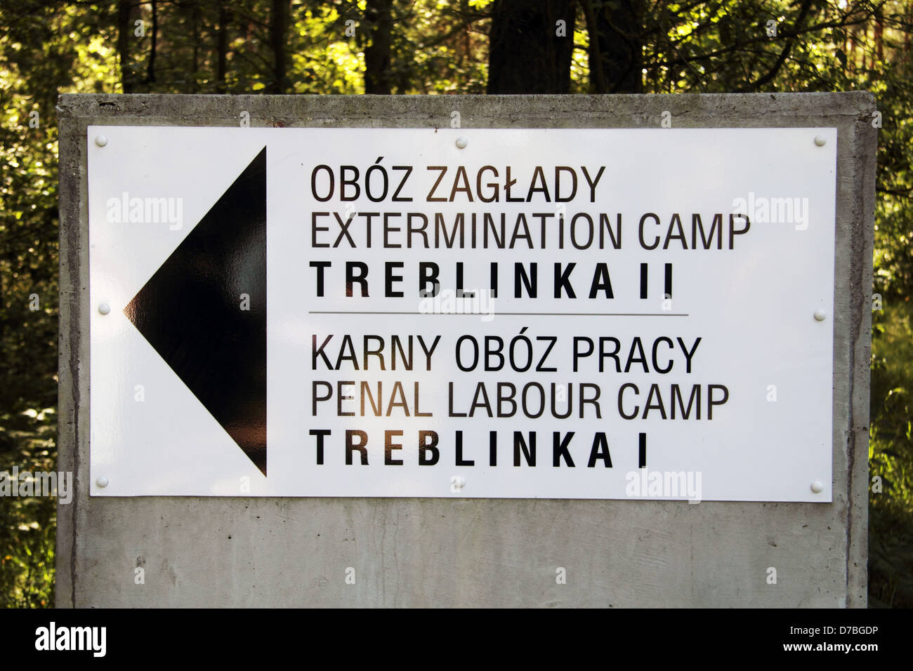 Zeichen für Vernichtungslager Treblinka in Polen Stockfoto
