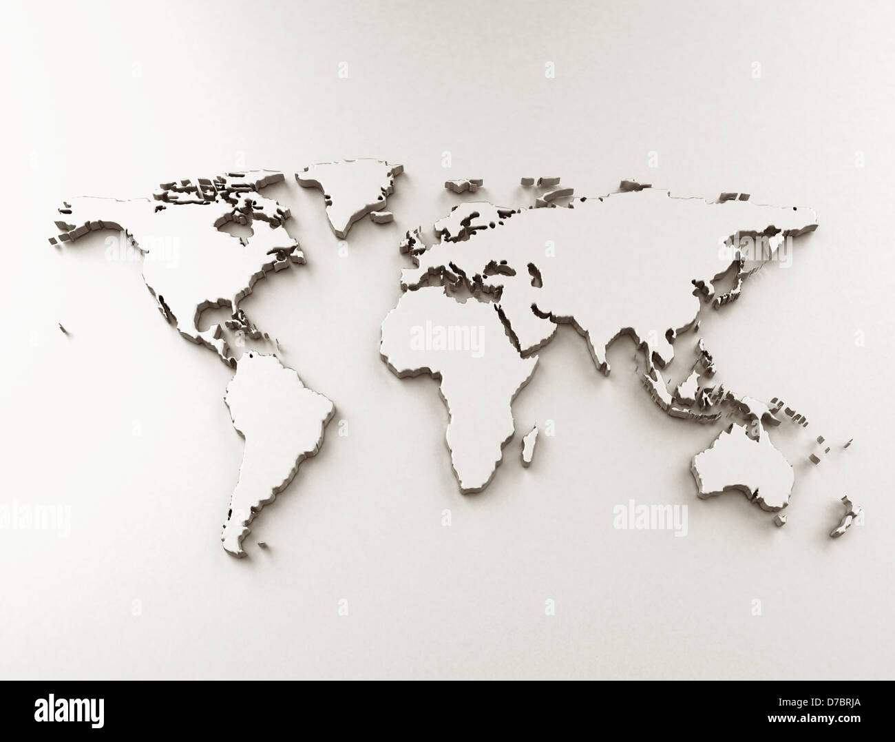 Welt als Kartenhintergrund Metall Textur Stockfoto