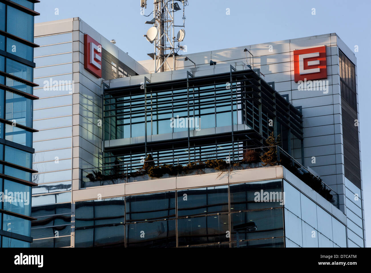 Hauptsitz der Firma CEZ, Tschechische Energieverteiler, Aufbau, Duhová Straße, Prag Tschechische Republik anmelden Stockfoto