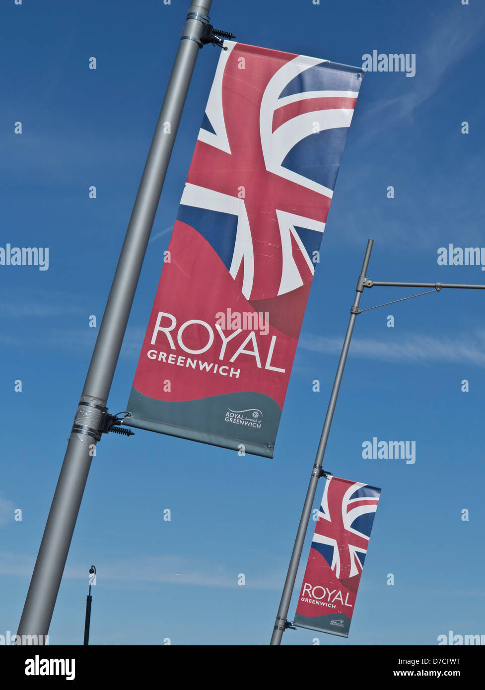 Banner von der Cutty Sark Schiff in Greenwich, London, England. UK Stockfoto