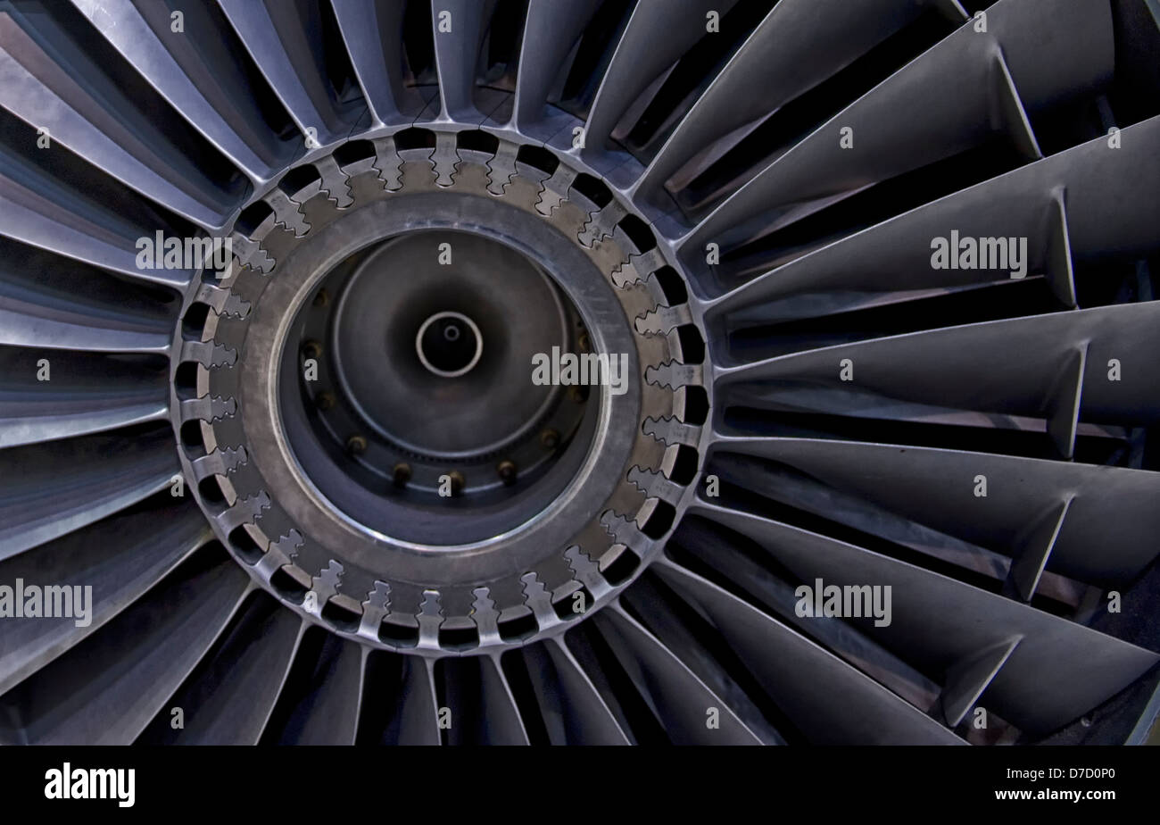 Jet-Engine Turbine Blade Detail Hintergrundbild. Stockfoto