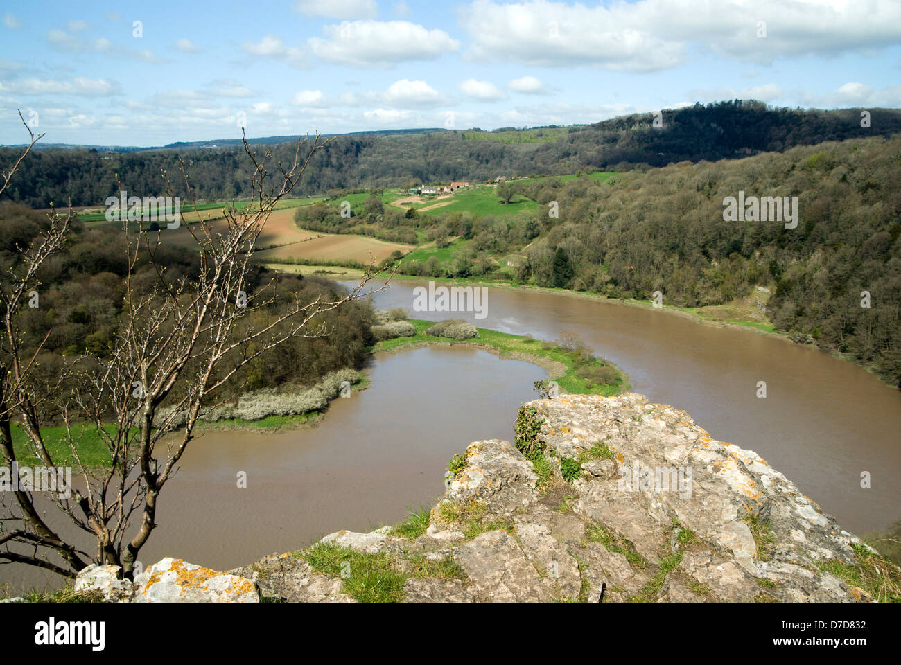Fluss Wye aus Wintours Sprung auf Offas Dyke Footpath nahe Chepstow Englisch-walisischen Grenze Stockfoto