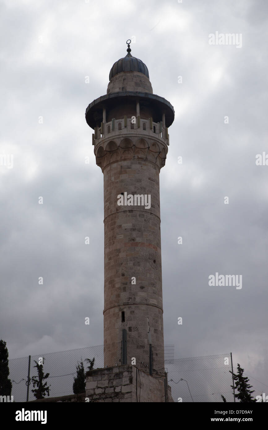 Gebet Turm Minarett der Islam Moschee, von der Stadt von Jerusalem, Israel Stockfoto