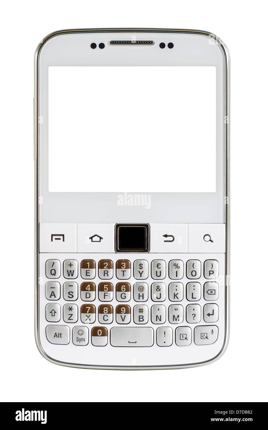 Weißen Smartphone auf weißem Hintergrund Stockfoto