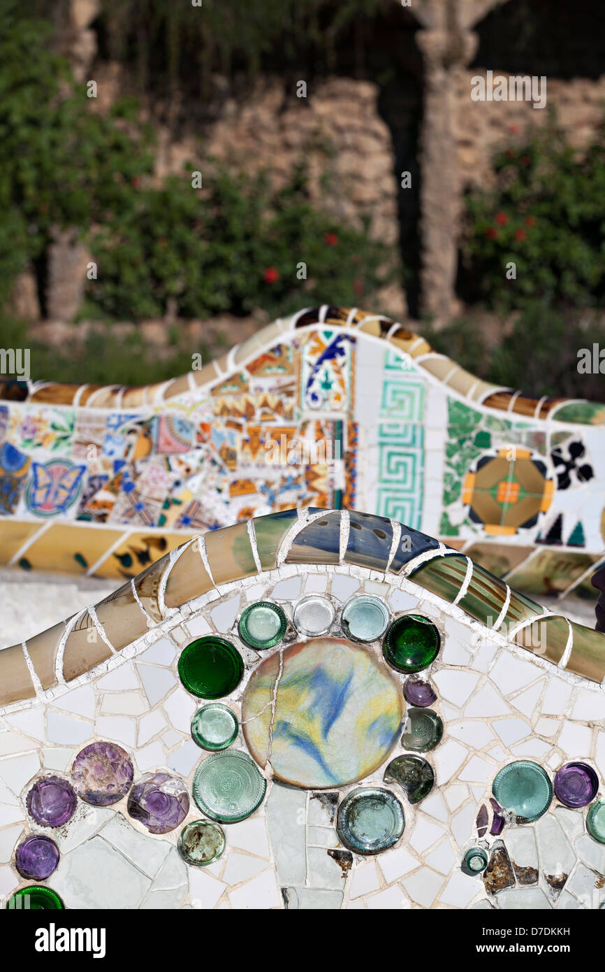 Gaudis Bank an den Park Güell in Barcelona, Spanien Stockfoto
