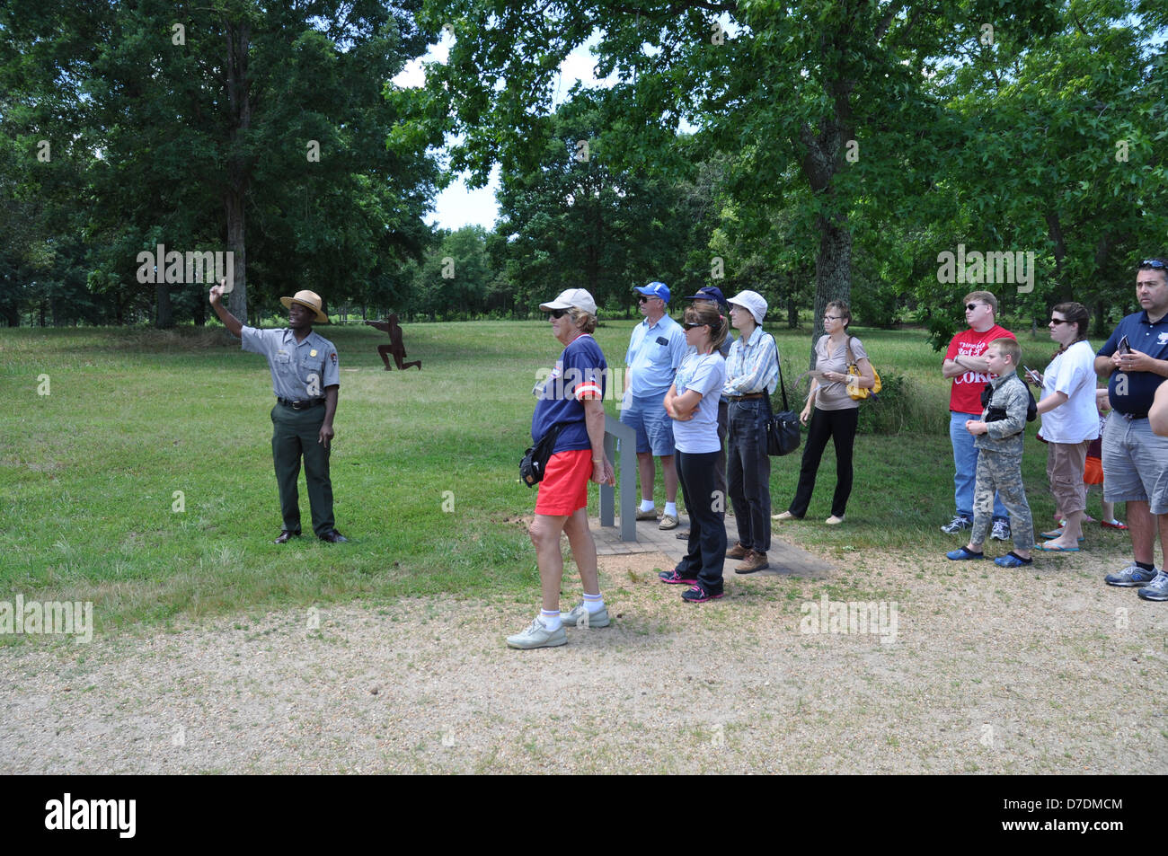Ein Park Ranger gibt eine Tour entlang der Green River Road bei Cowpens National Battlefield. Stockfoto