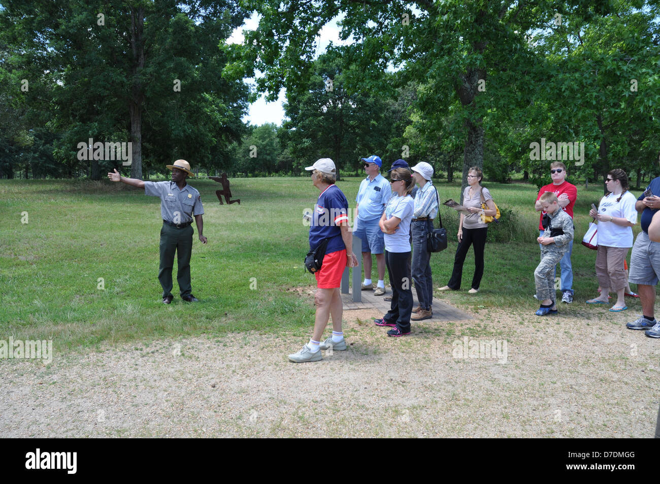 Ein Park Ranger gibt eine Tour entlang der Green River Road bei Cowpens National Battlefield. Stockfoto