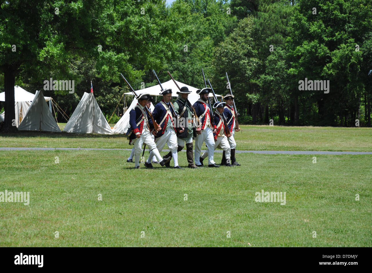 Eine Nachstellung der amerikanischen Revolution bei Cowpens National Battelfield. Stockfoto