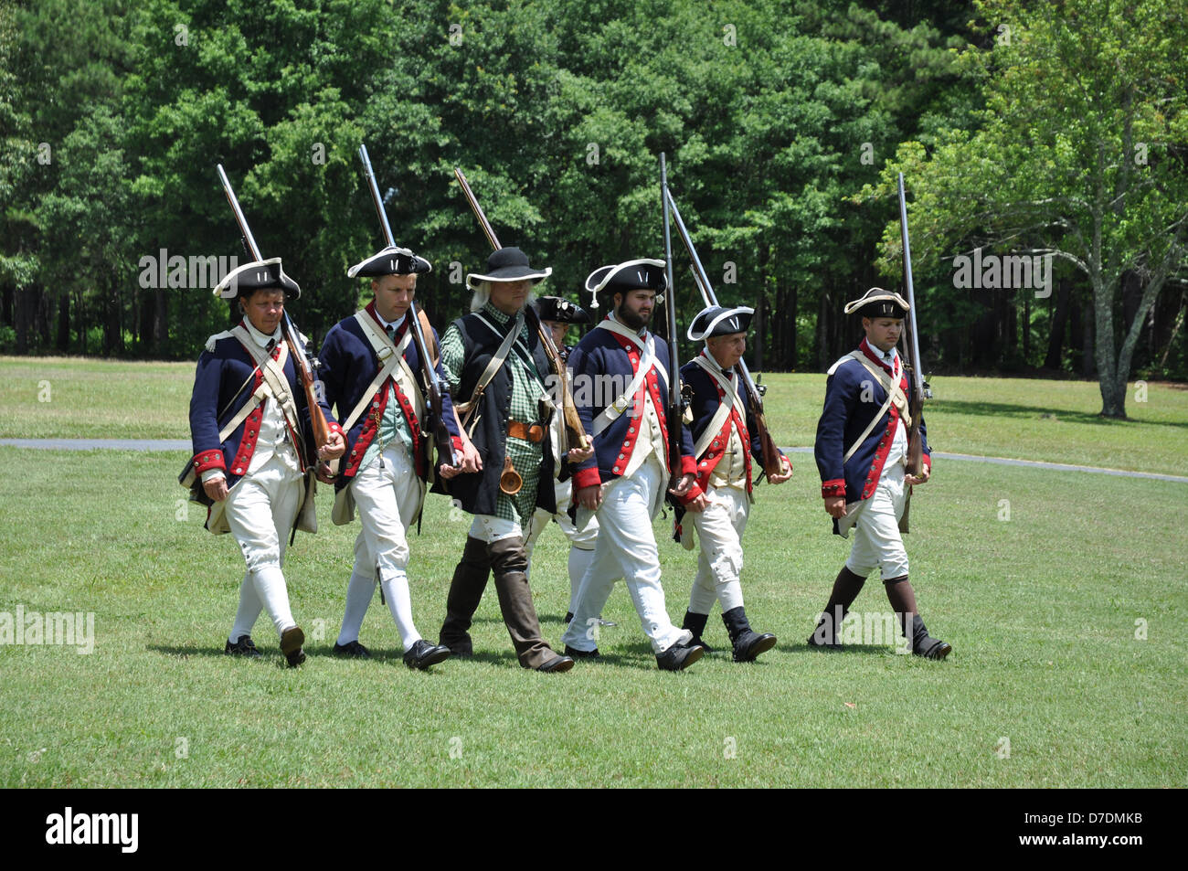 Eine Nachstellung der amerikanischen Revolution bei Cowpens National Battelfield. Stockfoto