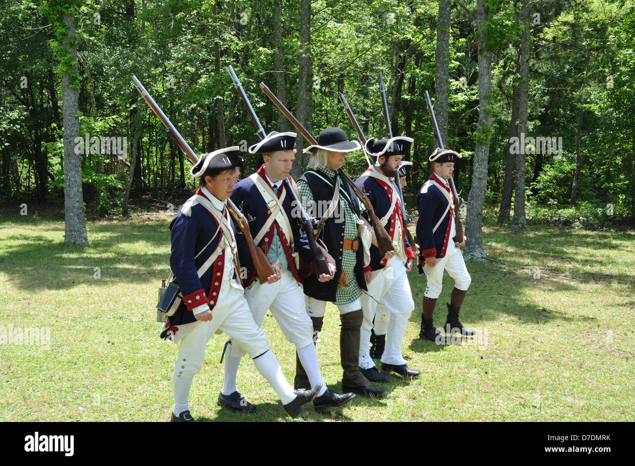 Eine Nachstellung der amerikanischen Revolution bei Cowpens National Battelfield. Stockfoto