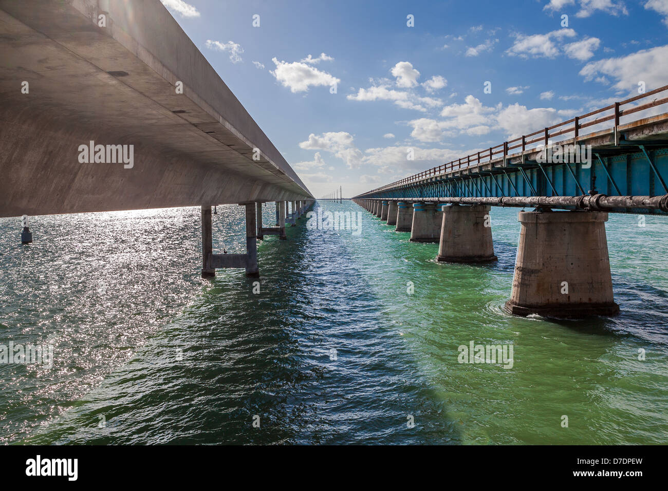 Florida Keys Seven Mile Bridge alte und neue Stockfoto