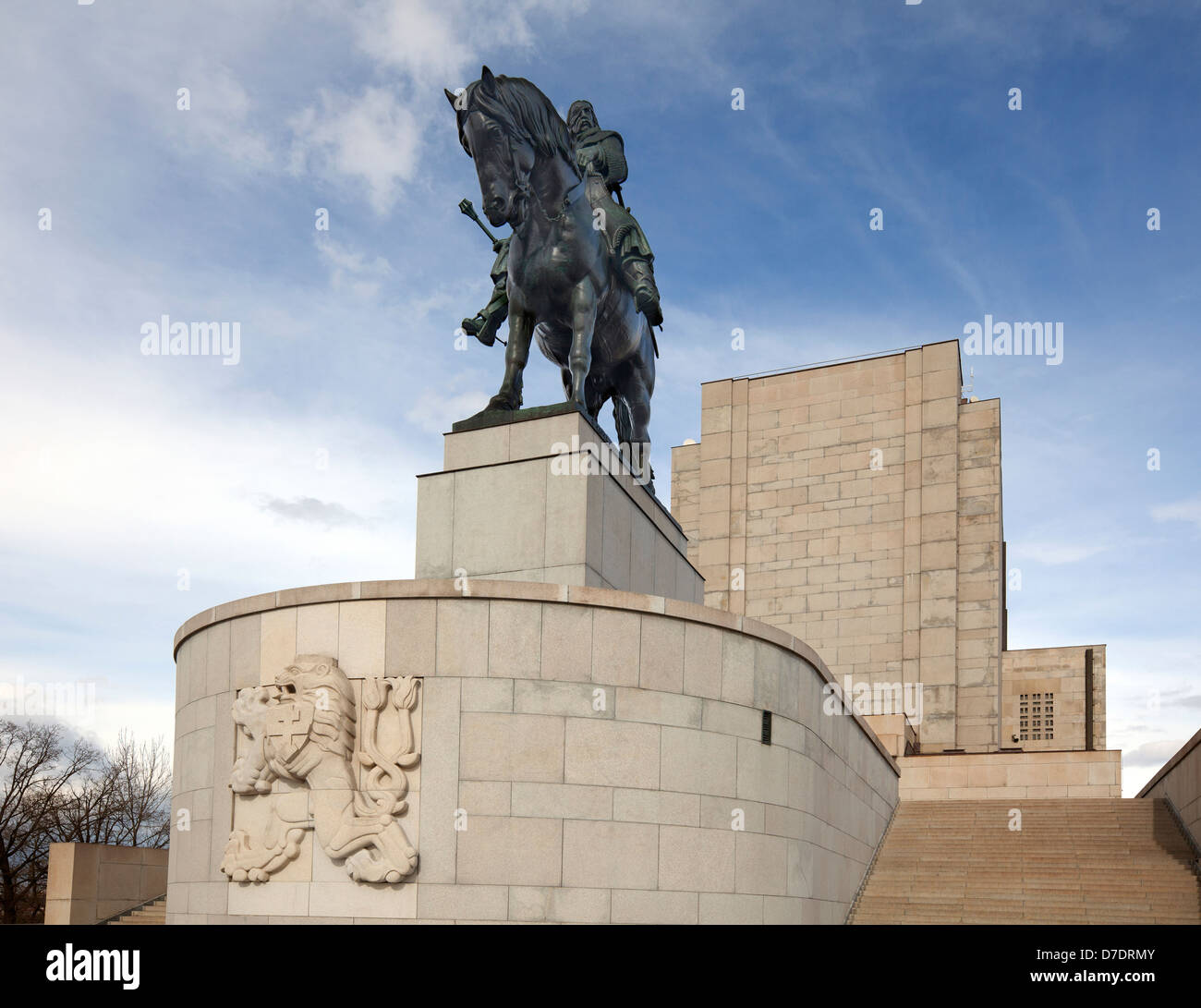 Prag - Equestarian Statue des Nationalhelden Jan Zizka von TROC ist Vitkov Denkmal gesetzt. Stockfoto