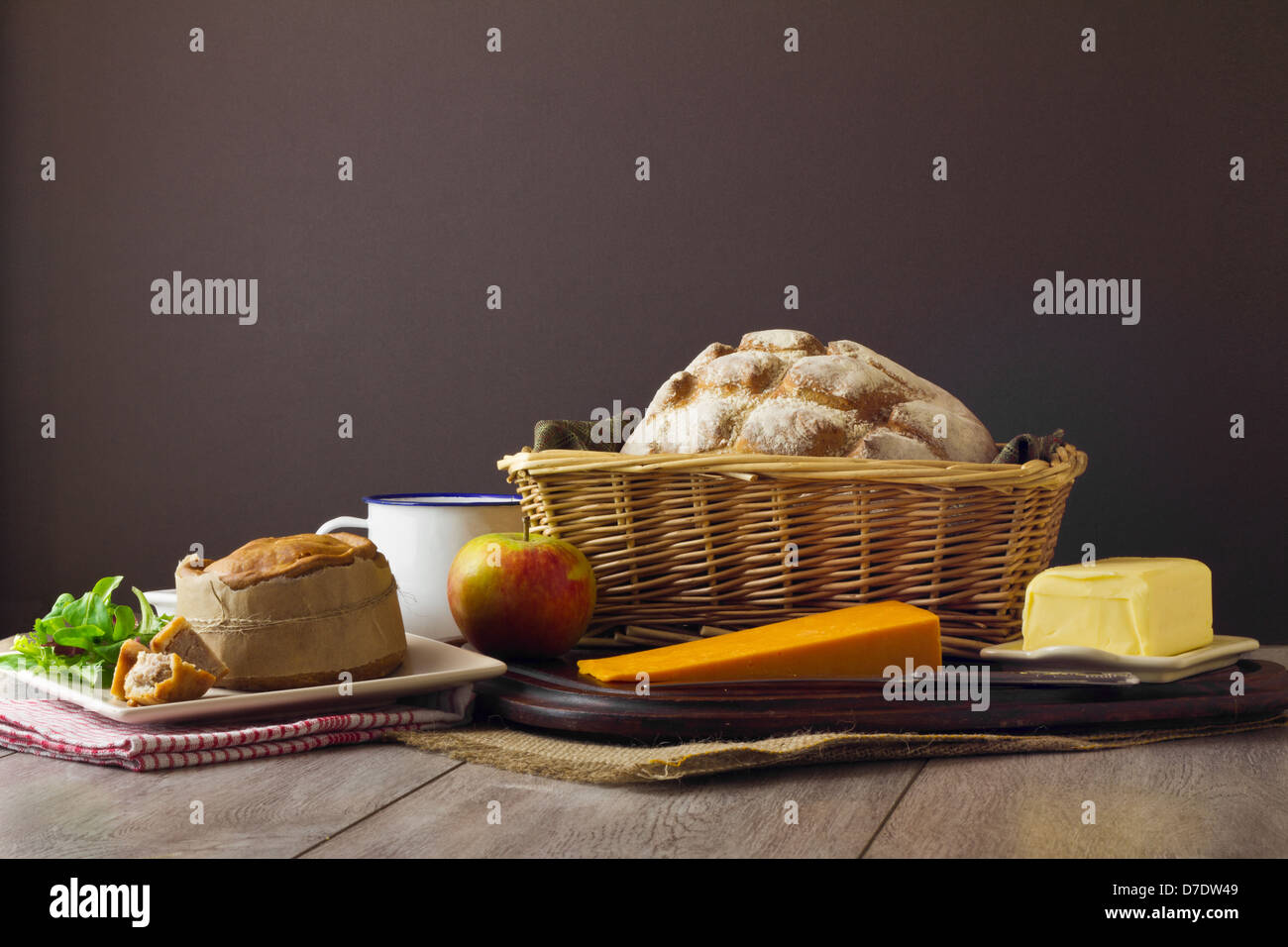 Pflüger Mittagessen Ausbreitung Stockfoto