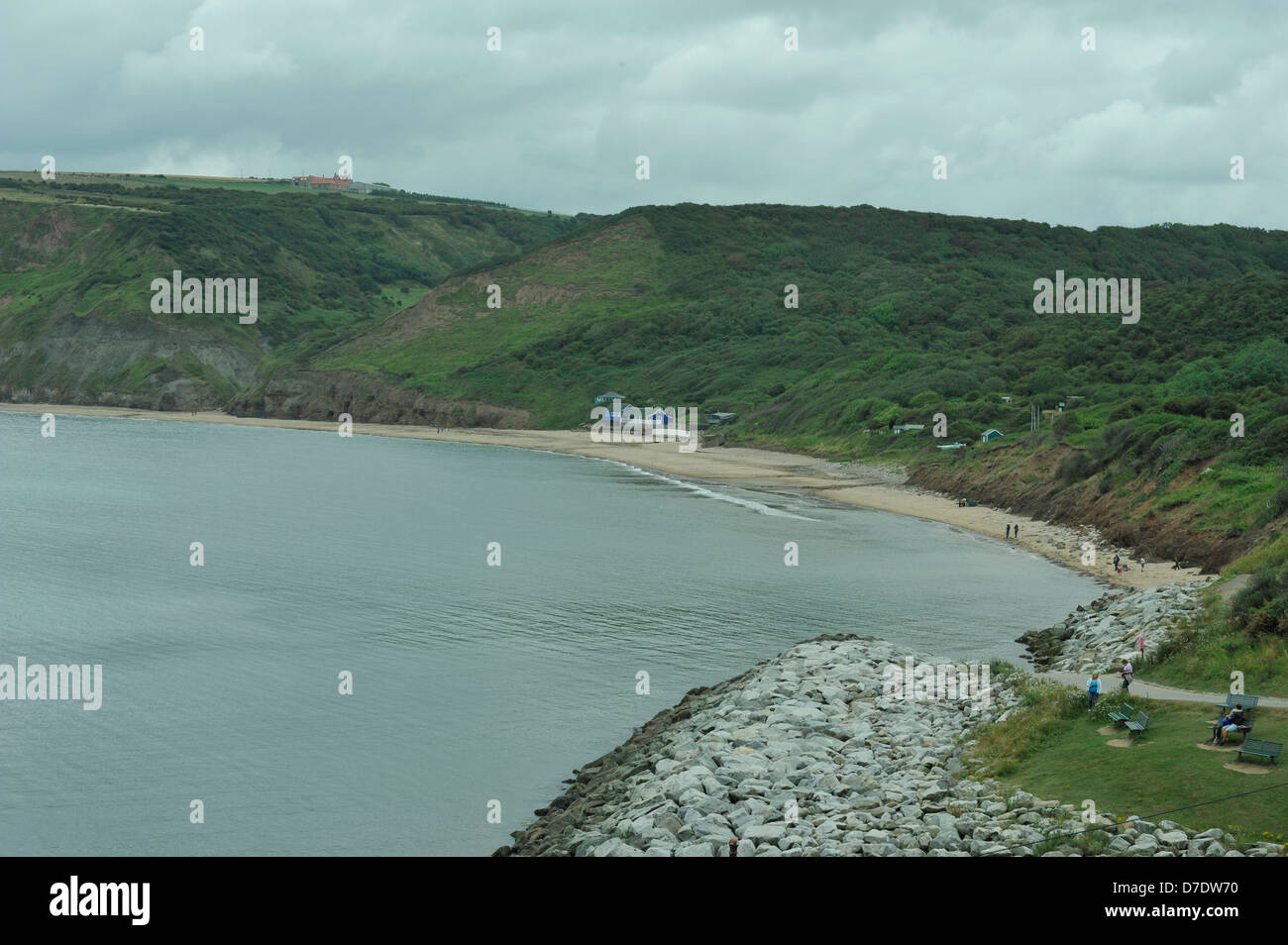 Dorf Runwick Bucht am Meer, Nordsee, Küste, Berge, Landschaft, Menschen, Sand, Stockfoto