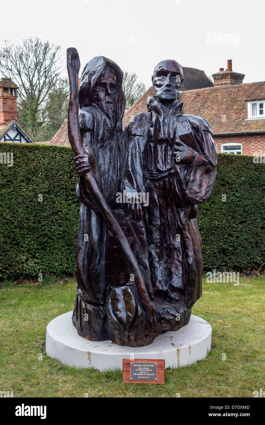 Pilger-Meilenstein-Skulptur von Steven Andrews tribalanimal.co.uk Chilham Dorf in der Nähe von Canterbury Kent Stockfoto