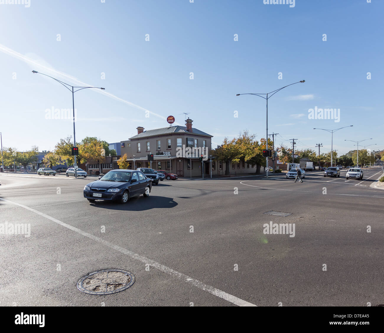 Kleine Stadt Land Straße Kreuzung, Sunbury, Victoria, Australien Stockfoto