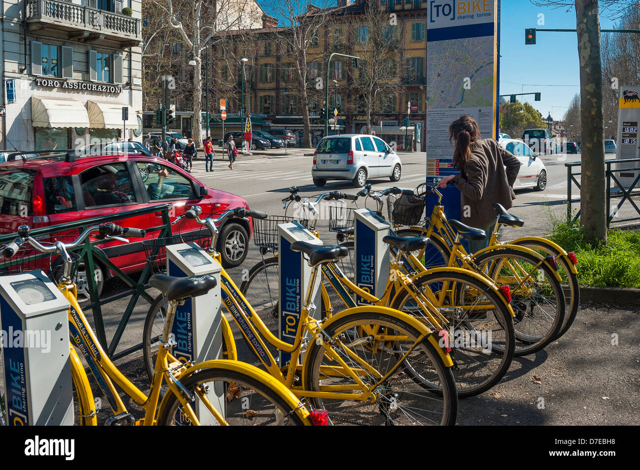 Europa-Italien-Piemont-Turin städtische Fahrradverleih auf den Straßen der Stadt Stockfoto