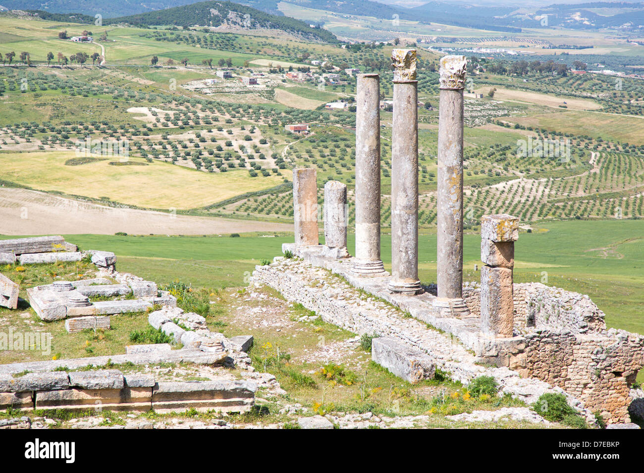 Der Tempel des Saturn in römischen Ruinen von Dougga in Tunesien Stockfoto