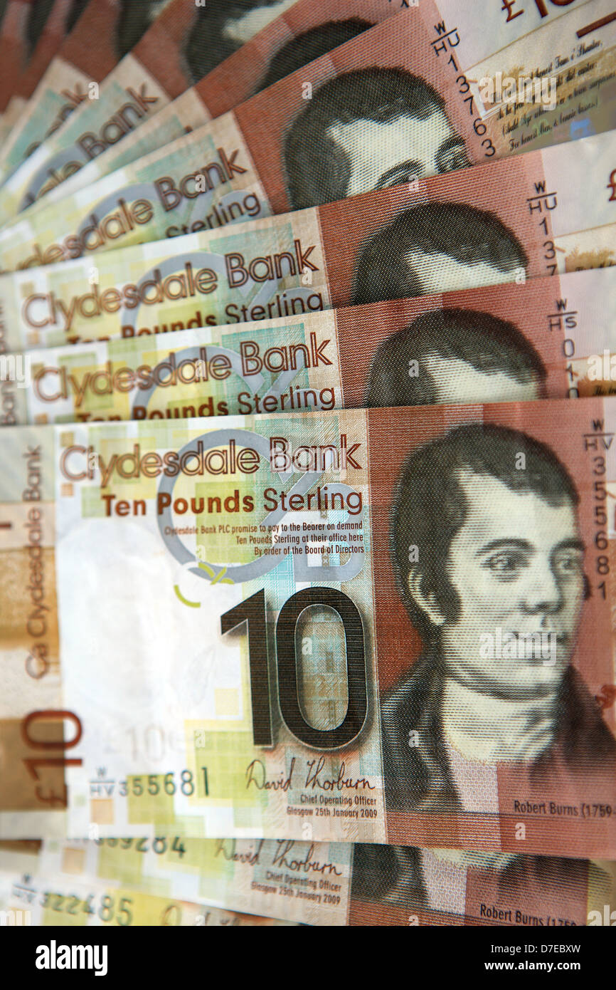 Clydesdale Bank £10 Notizen zeigt Robert Burns Stockfoto