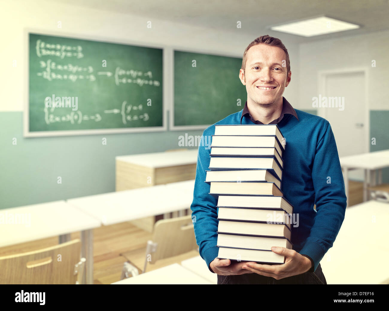 Lehrer und Klasse Hintergrund lächelt Stockfoto
