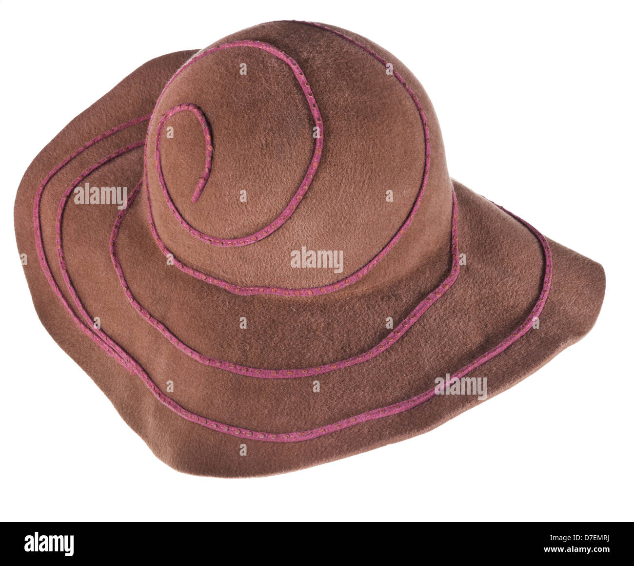 braune breiter Krempe Filzhut isoliert auf weißem Hintergrund Stockfoto