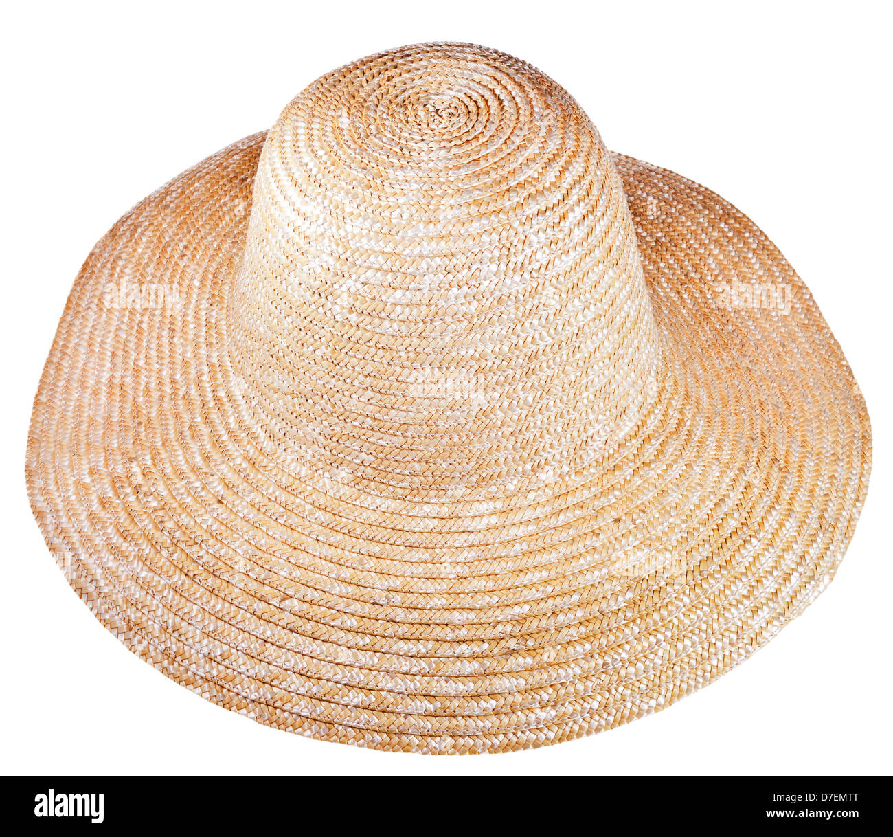 Land Stroh breiter Krempe Hut isoliert auf weißem Hintergrund Stockfoto