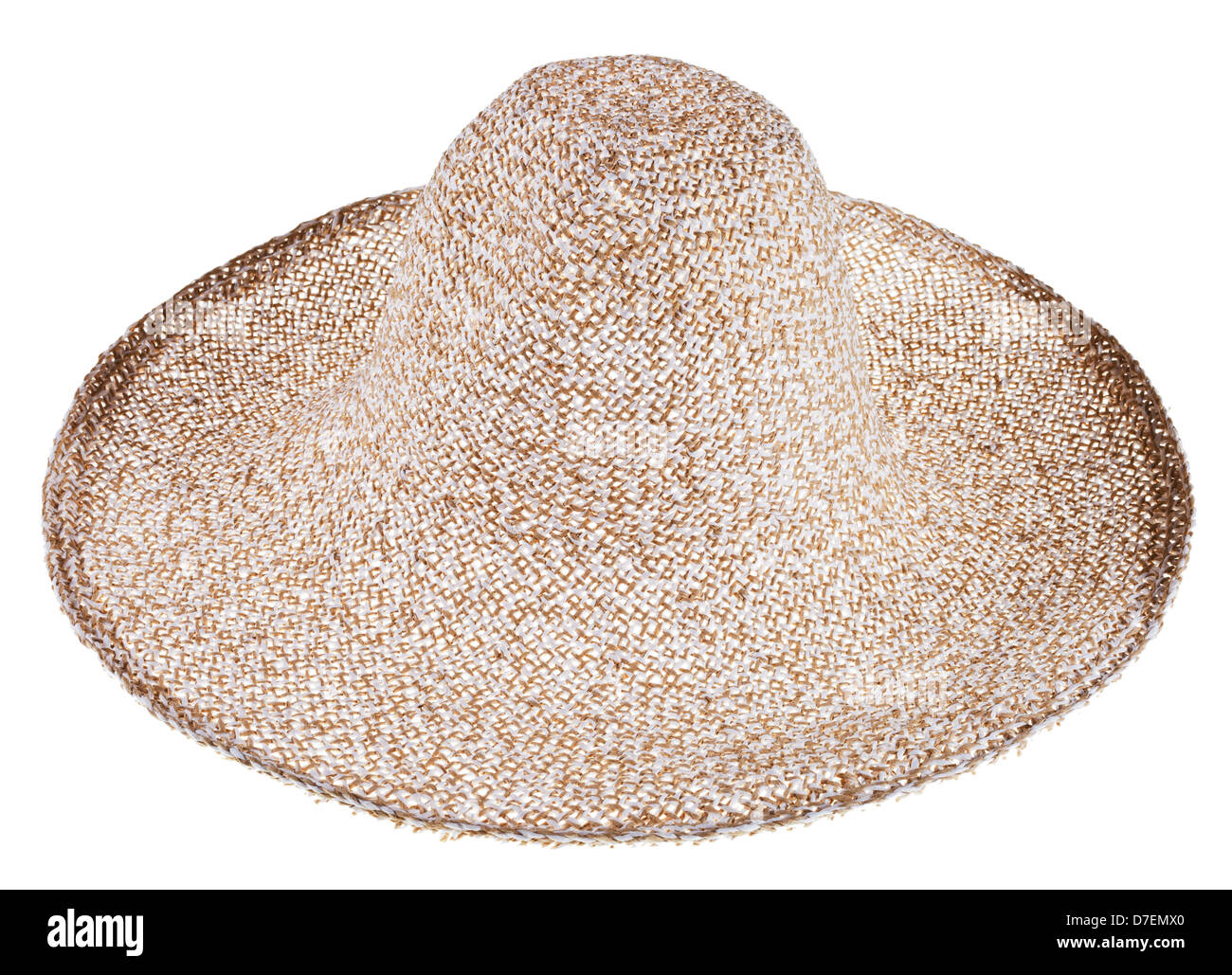 Land Stroh breiter Krempe Hut isoliert auf weißem Hintergrund Stockfoto
